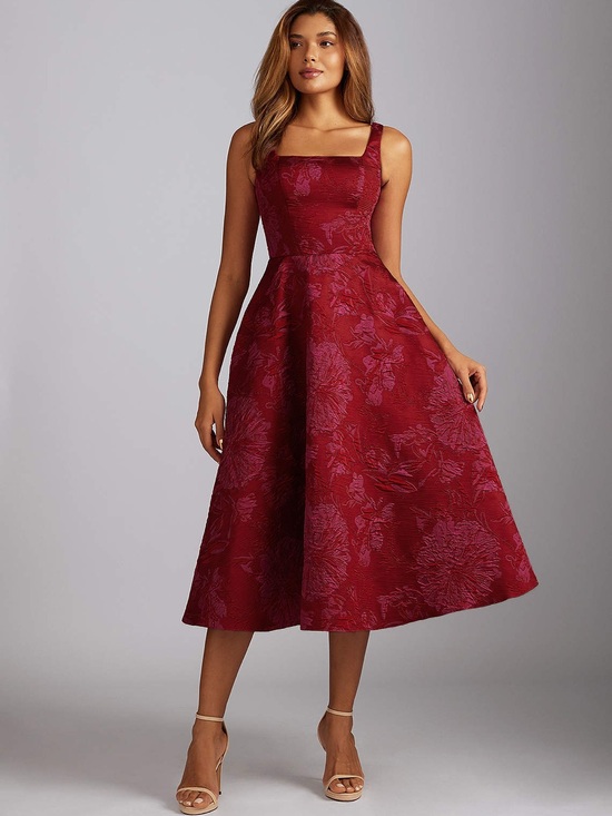Azazie Dresses & Skirts - Florence Red Hot Pink Midi Dress